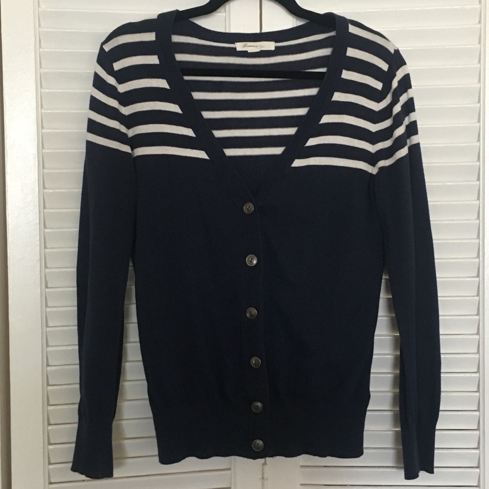 Navy & White Striped Cardigan